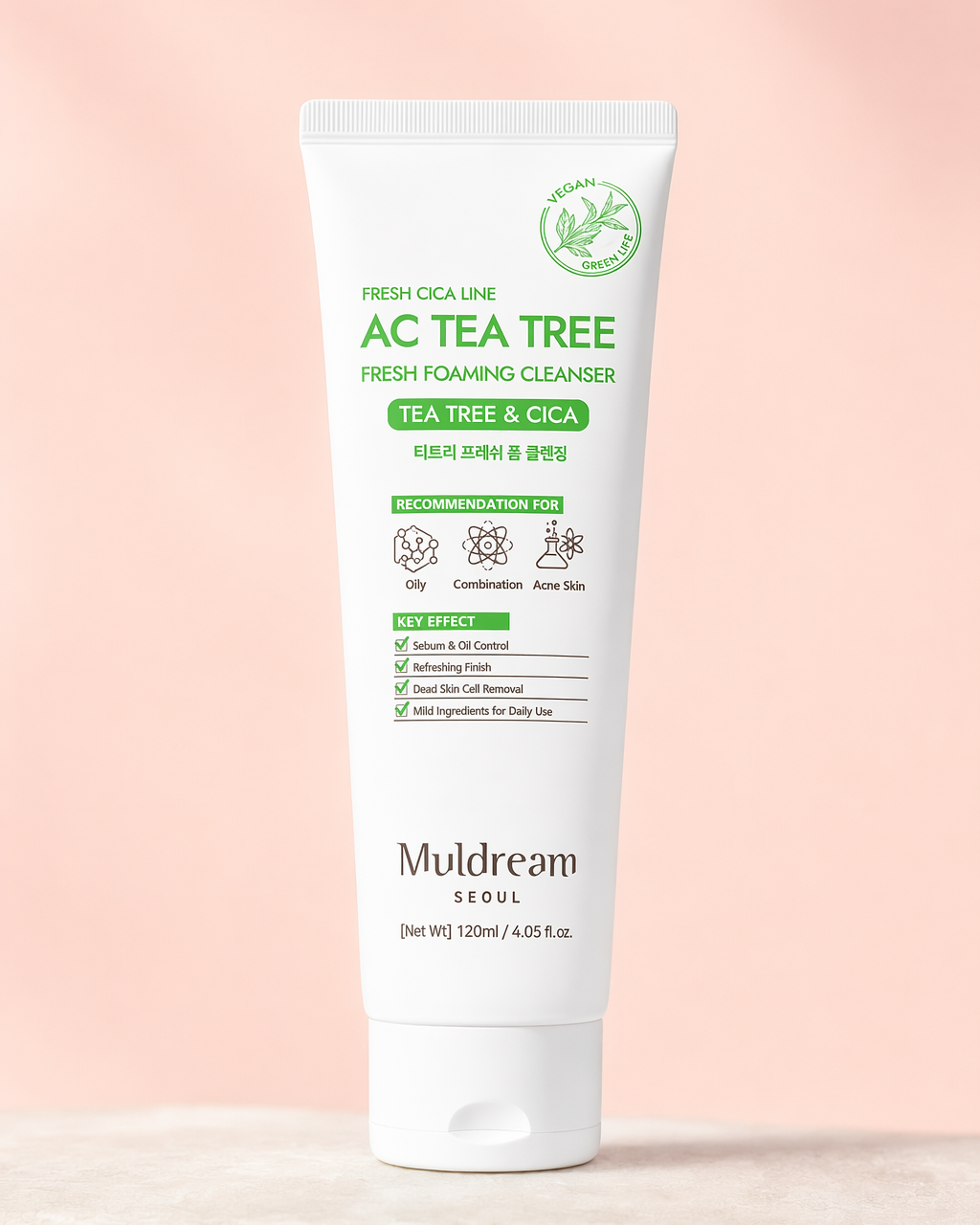 Ac Tea Tree Fresh Foaming Cleanser tüpü açık fonda ürün çekimi