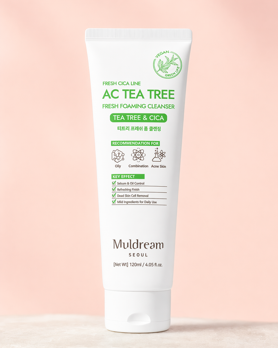 Ac Tea Tree Fresh Foaming Cleanser tüpü açık fonda ürün çekimi
