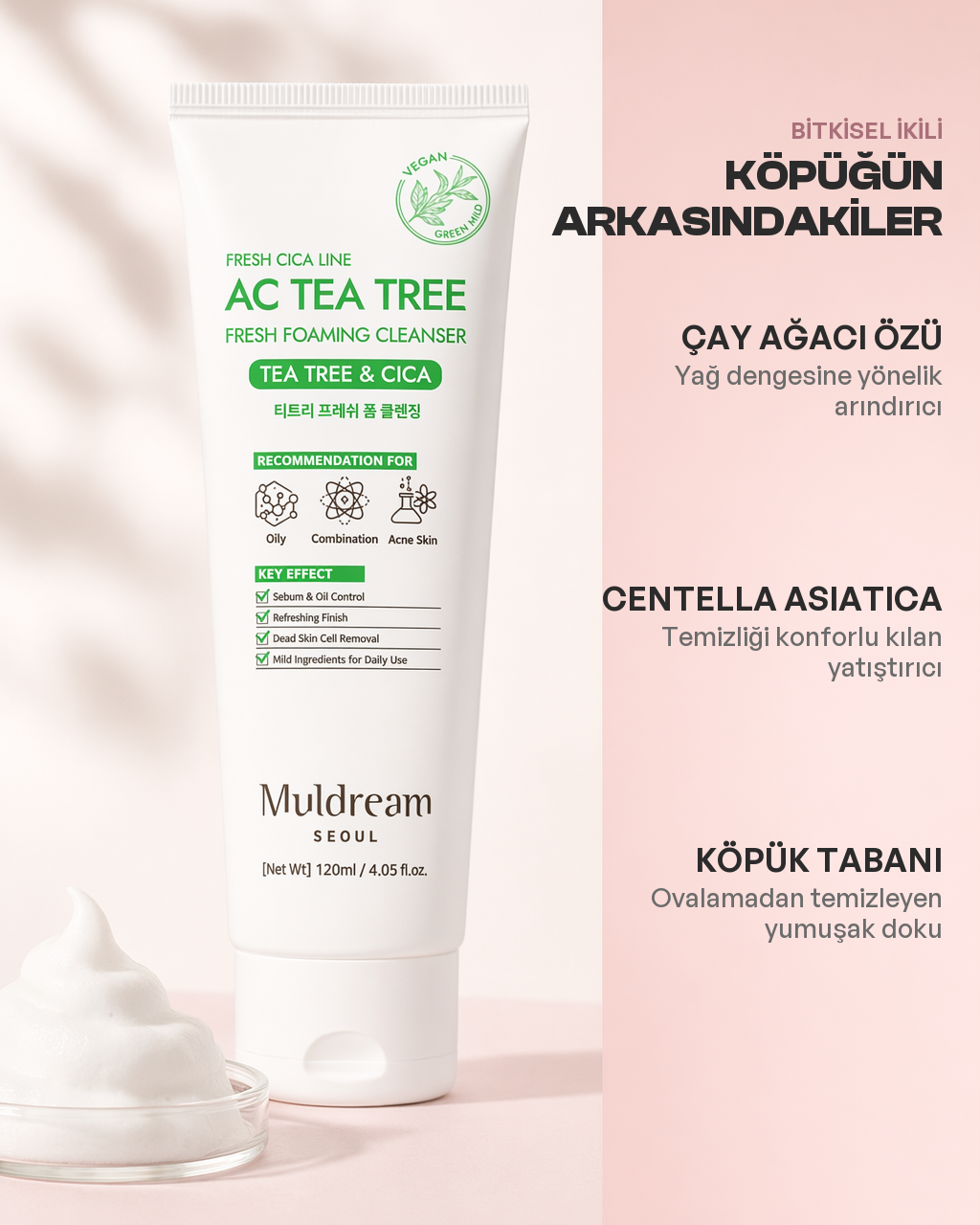 Ac Tea Tree temizleyici içerik kartı: çay ağacı ve centella