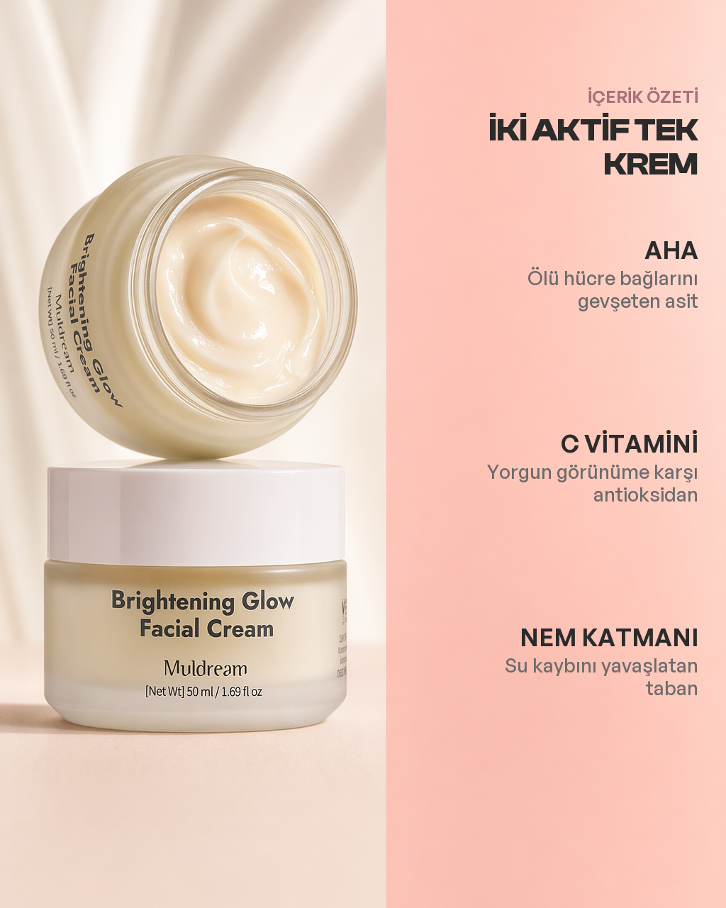 Brightening Glow Facial Cream içerik kartı: AHA ve C vitamini