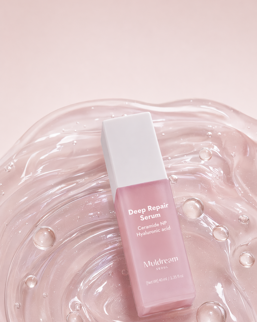 Deep Repair Serum düz zeminde formül notlarıyla üstten düzen çekimi
