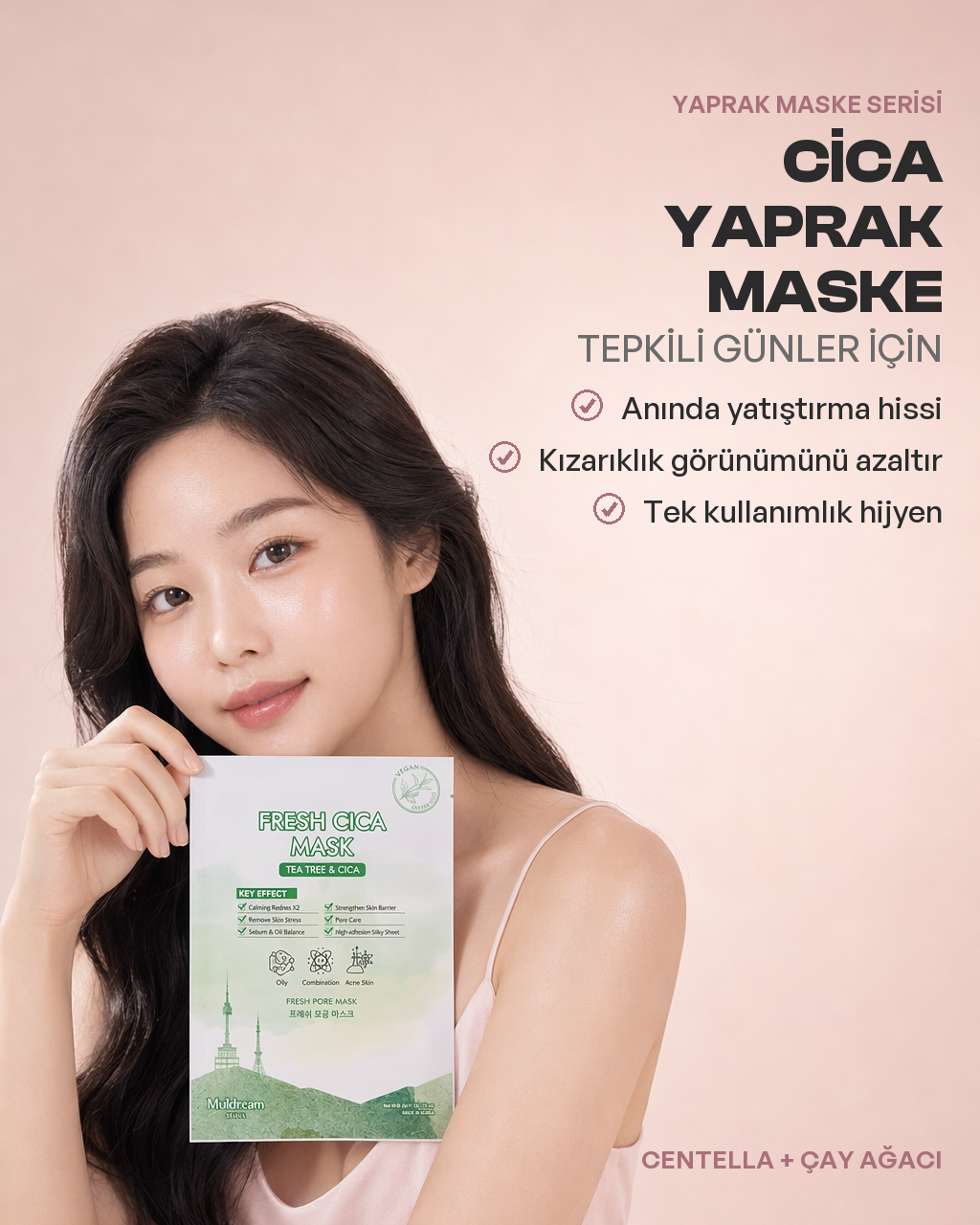 Saşeden çıkarılan Fresh Cica Mask kumaşının özlü dokusu yakından
