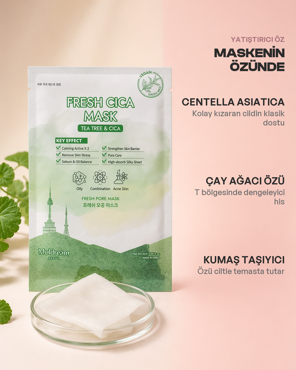 Fresh Cica Mask içerik kartı: centella özü ve çay ağacı