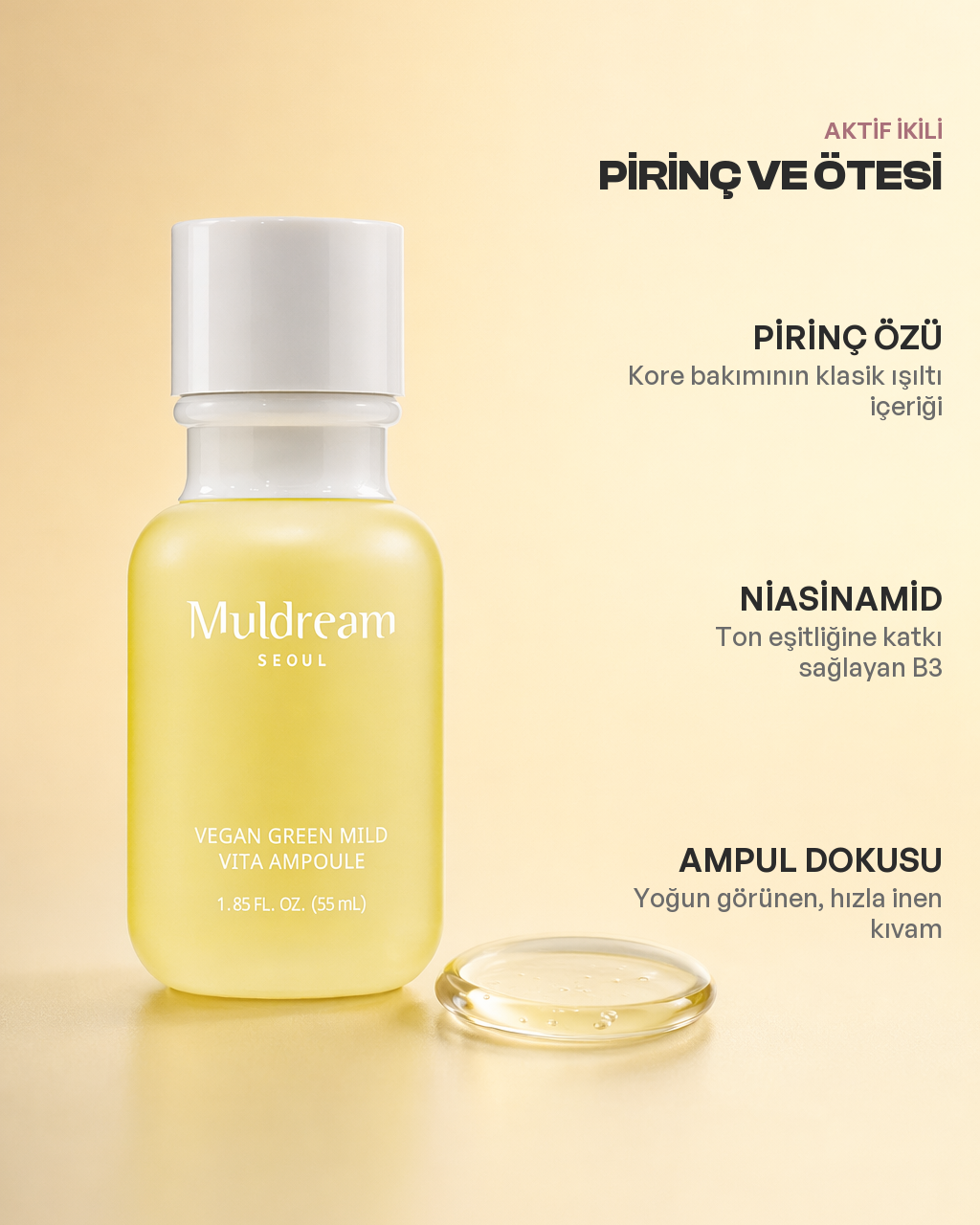 Glow Rice Ampoule içerik kartı: pirinç özü ve niasinamid