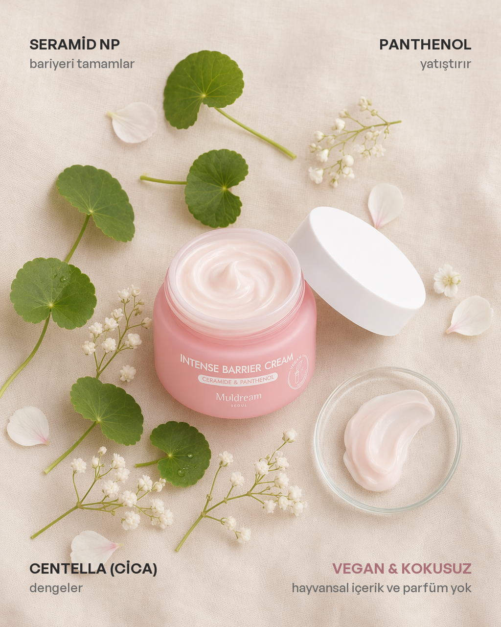 Gece rutininde komodinin üzerinde duran Intense Barrier Cream sahnesi