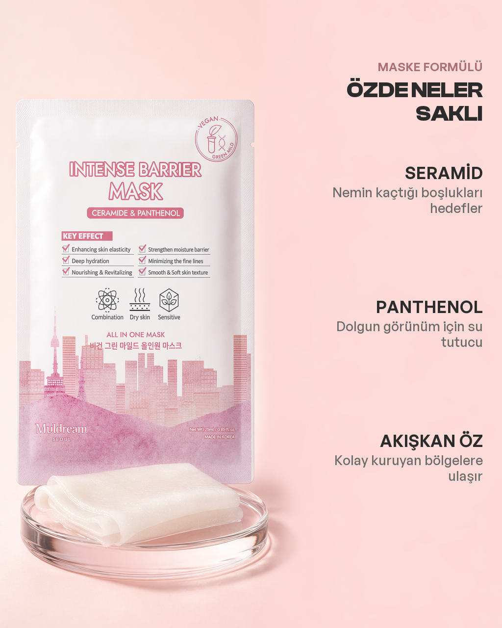 Intense Barrier Mask içerik kartı: seramid ve panthenol özü