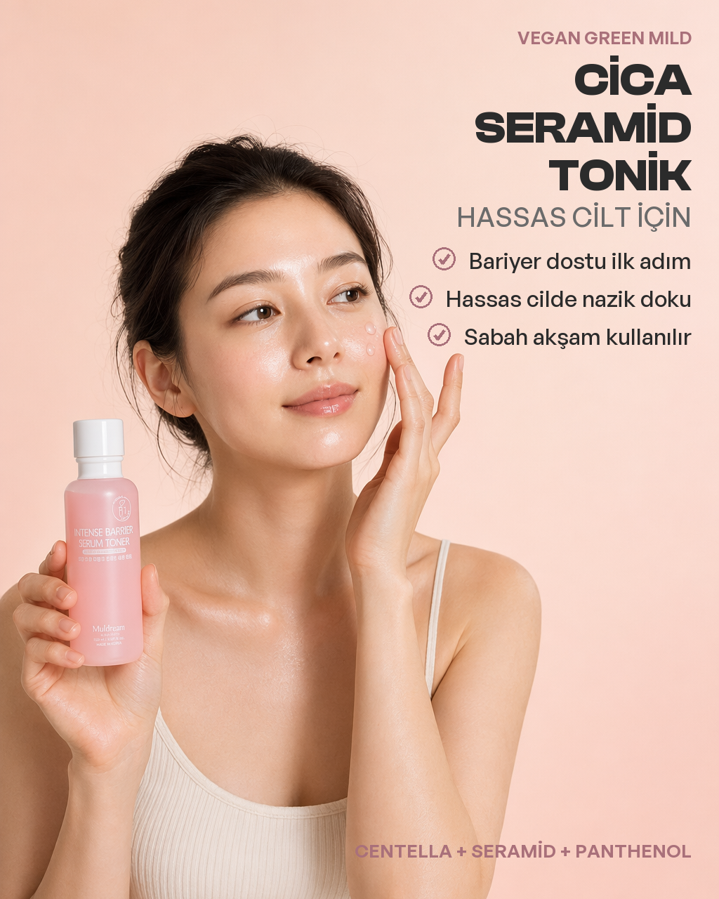 Avuca dökülen Intense Barrier Serum Toner'in serum kıvamındaki dokusu yakından