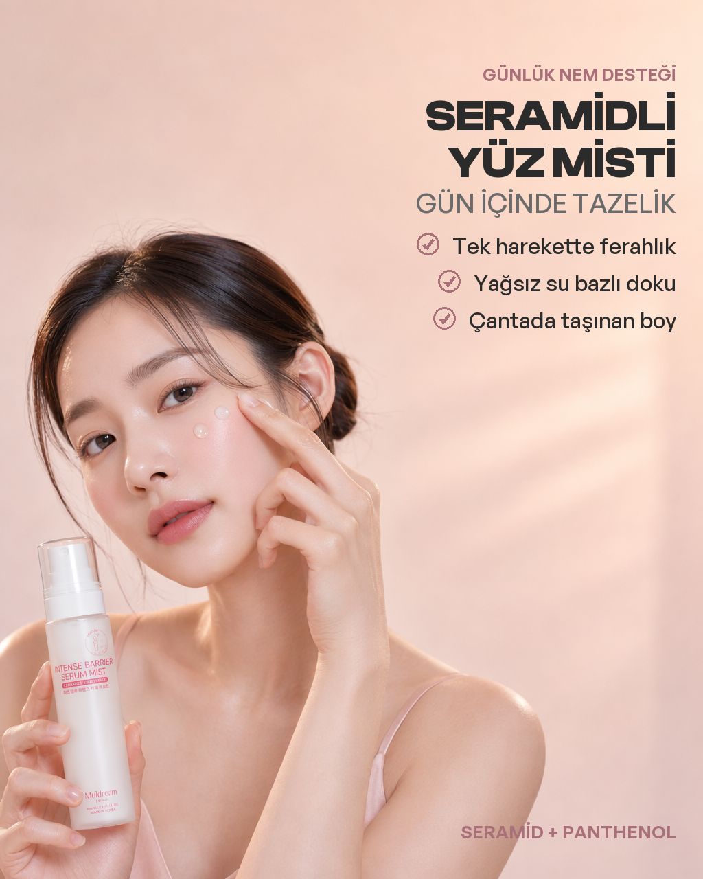 Serum Mist'in ince sis halinde püskürttüğü su zerreleri yakından